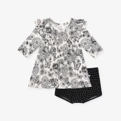 Posh Peanut 3/4 Sleeve Flutter Dress Bummie Set Outlet