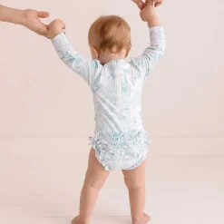 Posh Peanut Long Sleeve Ruffled Rash Guard Swimsuit Sale