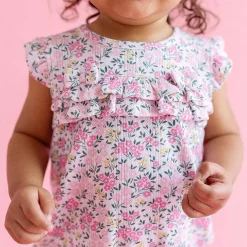 Posh Peanut Pointelle Ruffled Bubble Romper New