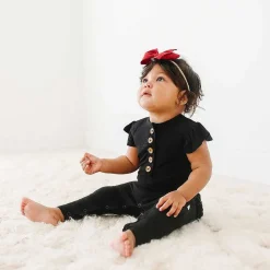 Posh Peanut Ruffled Cap Sleeve Henley Romper Flash Sale