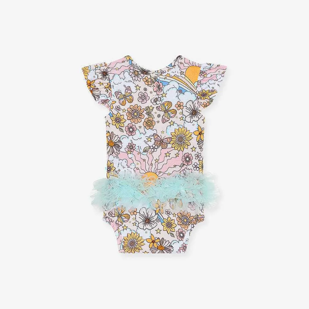 Posh Peanut Ruffled Cap Sleeve Tulle Bodysuit Best Sale