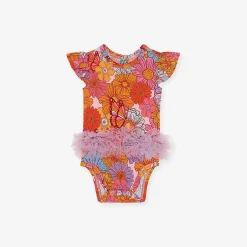 Posh Peanut Ruffled Cap Sleeve Tulle Bodysuit Cheap