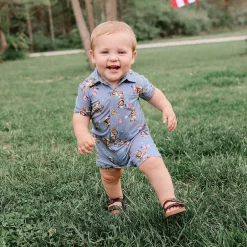 Posh Peanut Short Sleeve Collared Henley Shortall Flash Sale