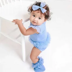 Posh Peanut Tulle Sleeve Ruffled Back Bodysuit New