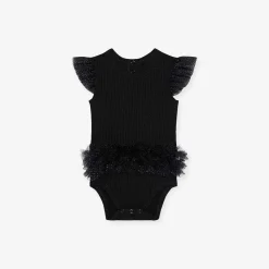 Posh Peanut Tulle Sleeve Ruffled Back Bodysuit Online