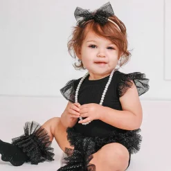 Posh Peanut Tulle Sleeve Ruffled Back Bodysuit Online