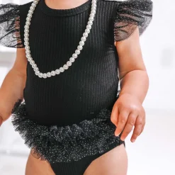 Posh Peanut Tulle Sleeve Ruffled Back Bodysuit Online