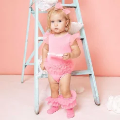 Posh Peanut Tulle Sleeve Ruffled Back Bodysuit Store