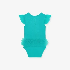 Posh Peanut Tulle Sleeve Ruffled Back Bodysuit Cheap