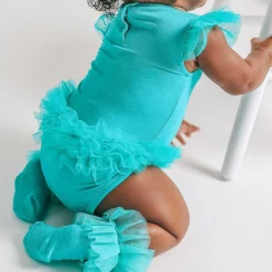 Posh Peanut Tulle Sleeve Ruffled Back Bodysuit Cheap