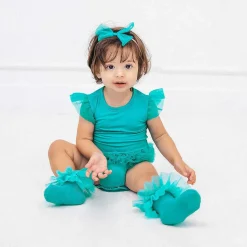 Posh Peanut Tulle Sleeve Ruffled Back Bodysuit Cheap