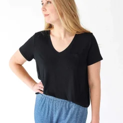 Posh Peanut Women'S Black V-Neck Tee New